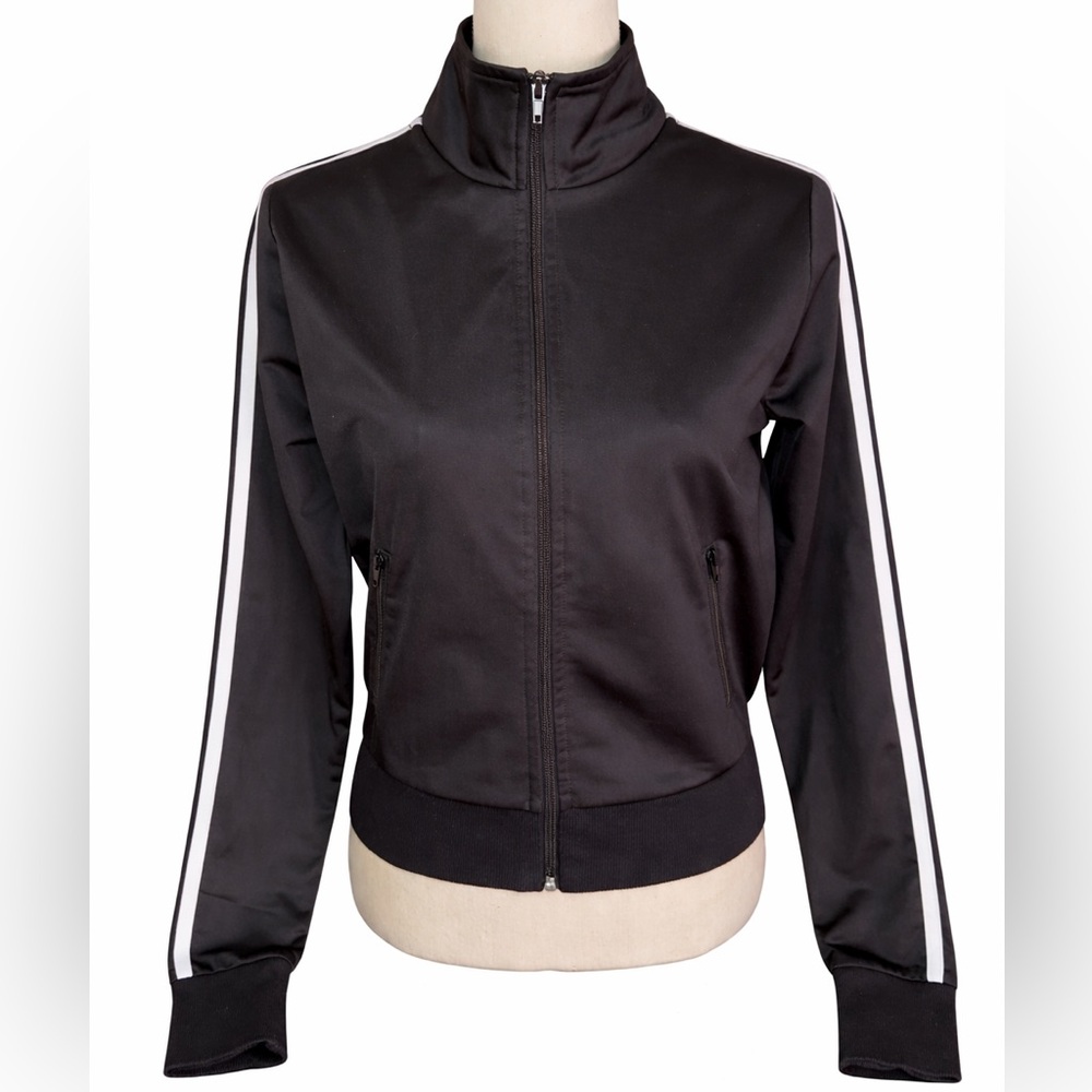 Forever 21 Black Bomber Jacket with White Stripes